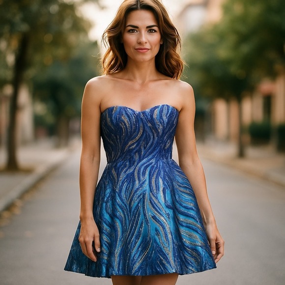 Davids Bridal Party Dress Strapless Ombre w/ Glitter Swirl Overlay 14085D Size 8 - Picture 1 of 9